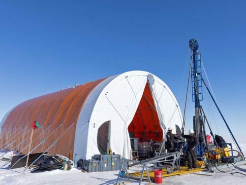 Research camp with ice drills