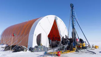 Research camp with ice drills